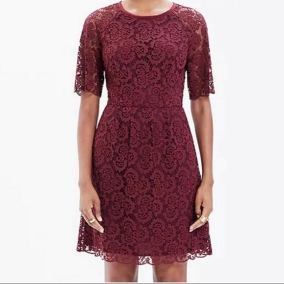 Madewell Burgundy Maroon Lace Mini Dress - Picture 1 of 7